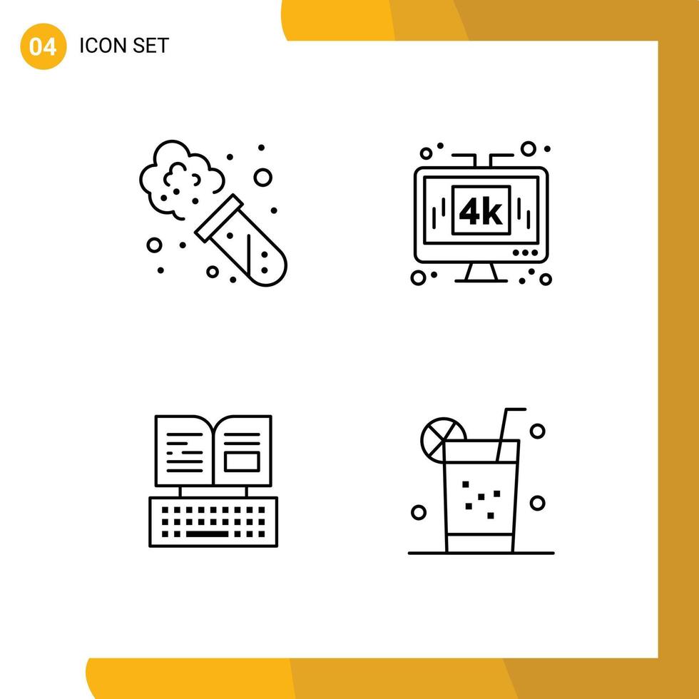 conjunto moderno de 4 cores e símbolos planos de linha preenchida, como teclado de química, tecnologia de computador, facebook, elementos de design de vetores editáveis