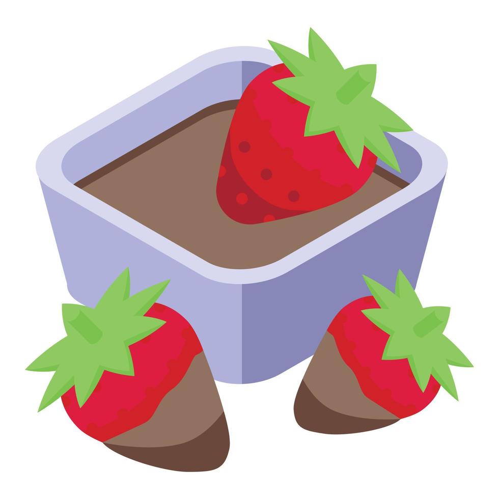 vetor isométrico de ícone de morango de fonte de chocolate. comida de fondue