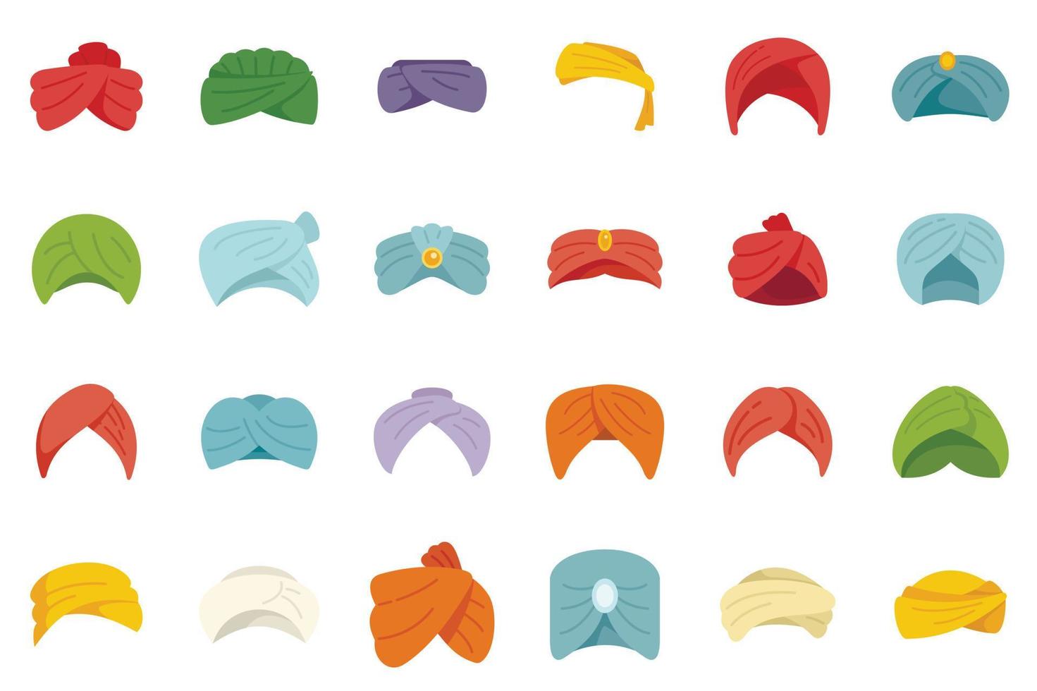 ícones de turbante árabes definem vetor plano. chapéu árabe