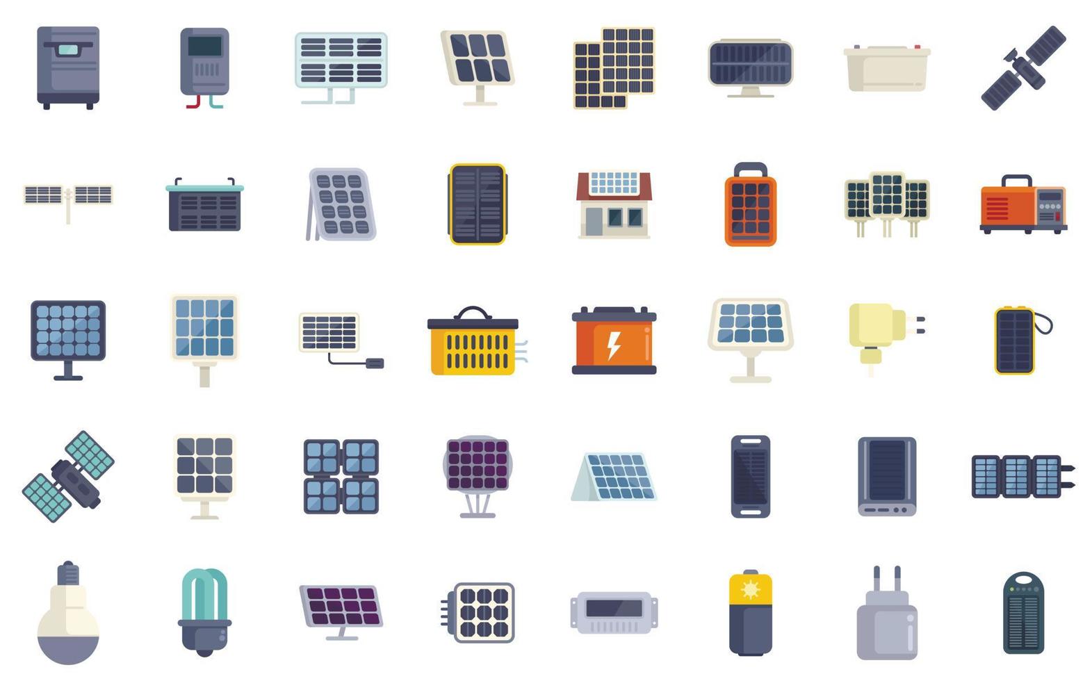 ícones de painéis solares definem vetor plano. inversor solar
