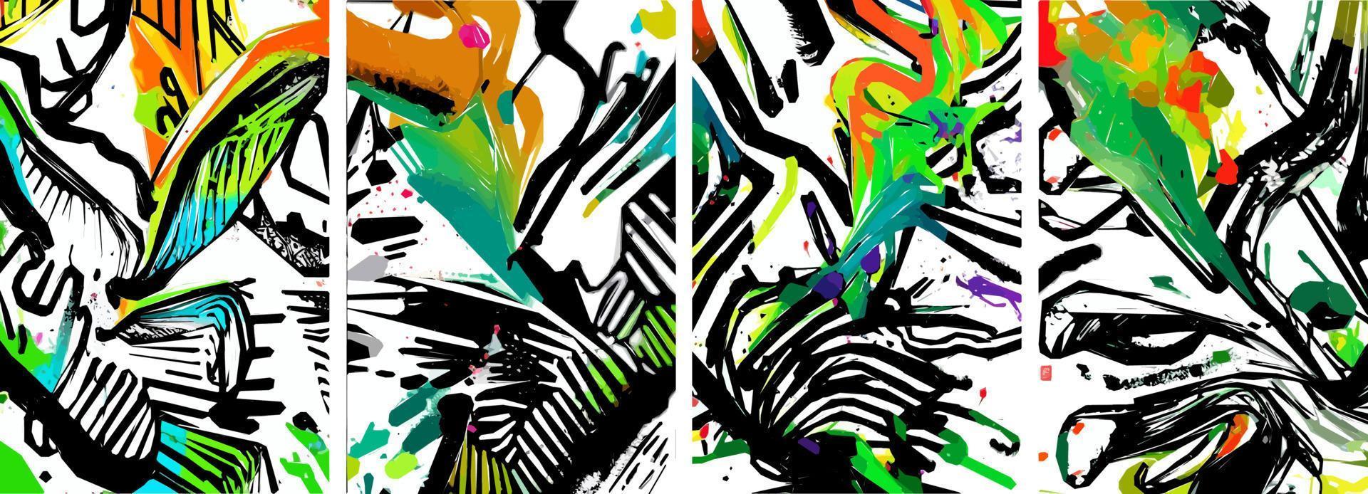 conjunto de mão desenhada fundo de natureza abstrata. vetor tinta aquarela colorida doodle tropical deixa flores, respingos e formas, fundo para papel, capa, tecido, decoração de interiores.