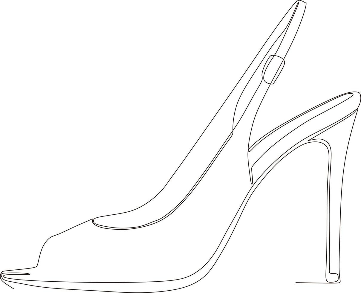 desenho de arte de linha contínua de sandálias femininas com salto alto em preto e branco vetor