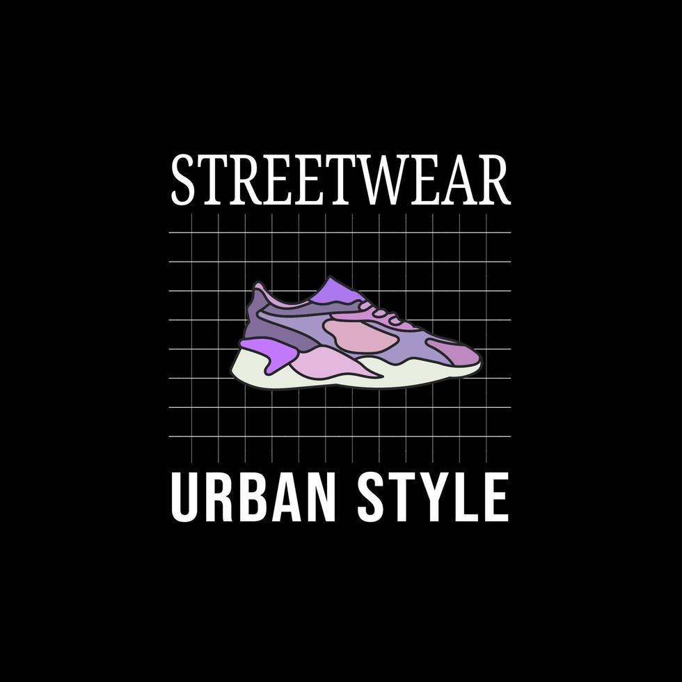 design de roupas de rua. conceito plano com vetor de sapatos e estilo urbano de texto de slogan.