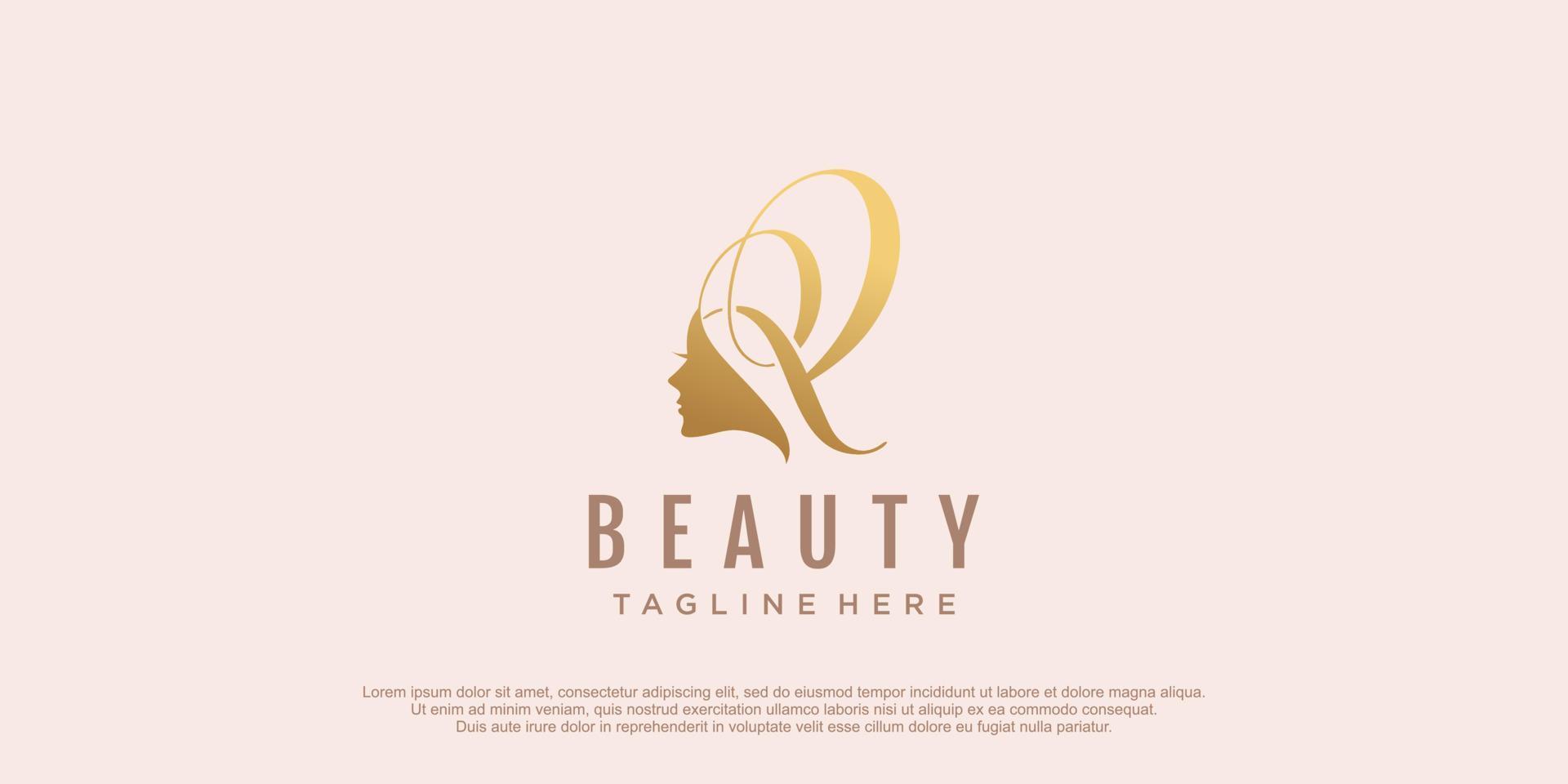 logotipo de rosto de mulher de beleza com vetor de ícone de design q inicial para negócios de beleza