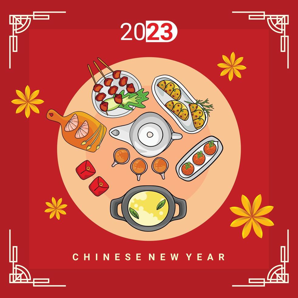 conjunto de coleção de ilustração vetorial de fotos de comer no feliz dia chinês vetor