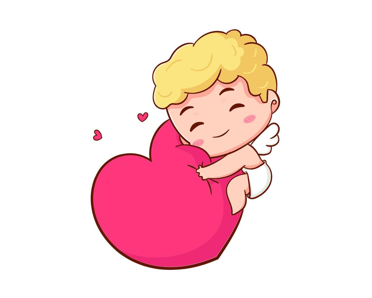 personagem de desenho animado bonito adorável Cupido. bebês amur, anjinhos ou deus eros. projeto de conceito de dia dos namorados. adorável anjo apaixonado. personagem de vetor chibi kawaii. fundo branco isolado.