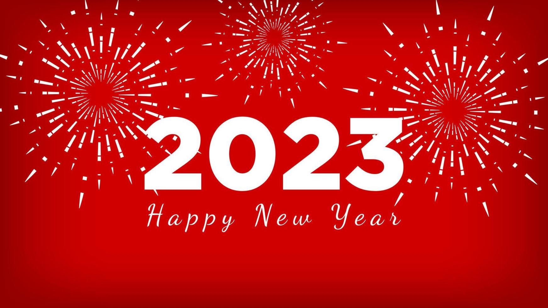 feliz ano novo 2023. texto branco com fogos de artifício isolados em fundo vermelho. ilustração vetorial vetor