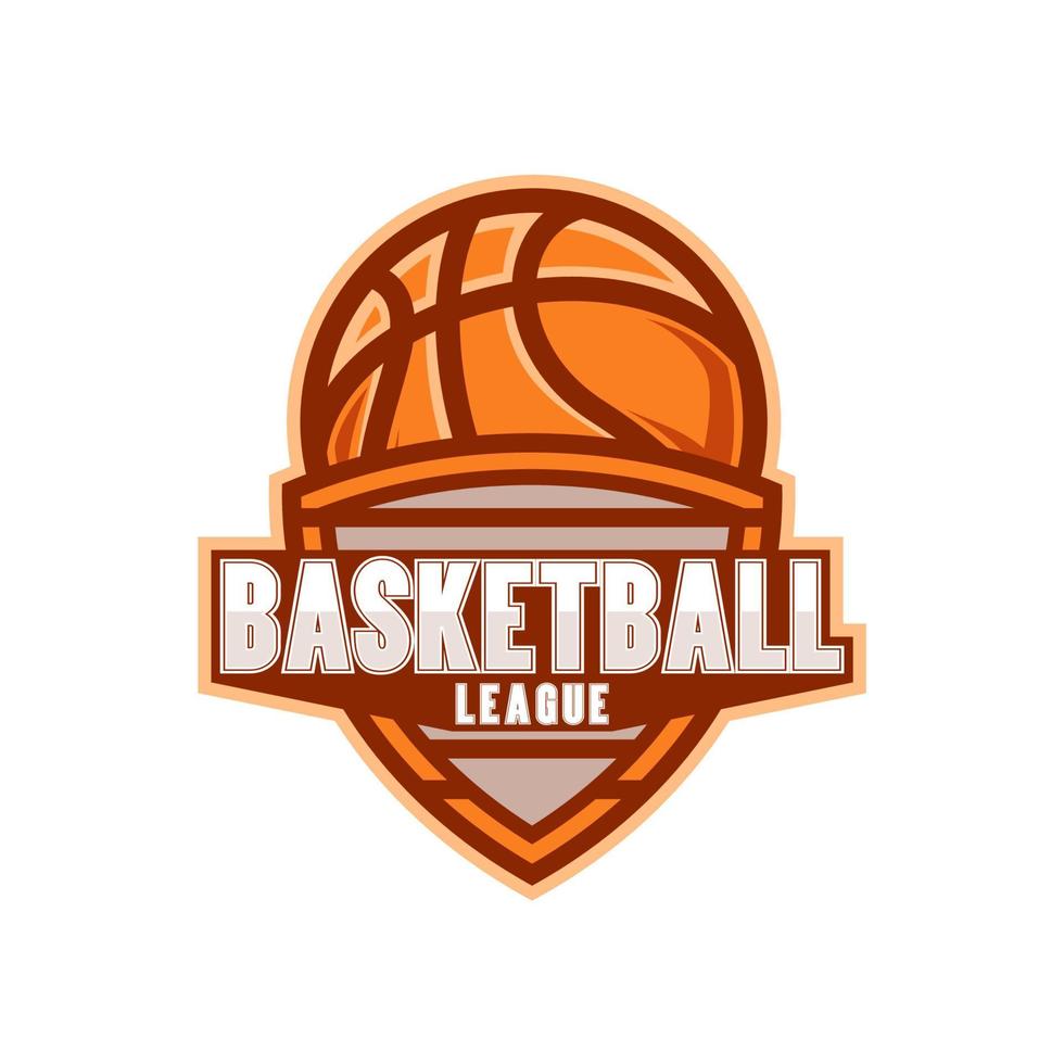 conjunto de logotipo de basquete, distintivo e emblema em forma de escudo perfeito para equipe esportiva vetor