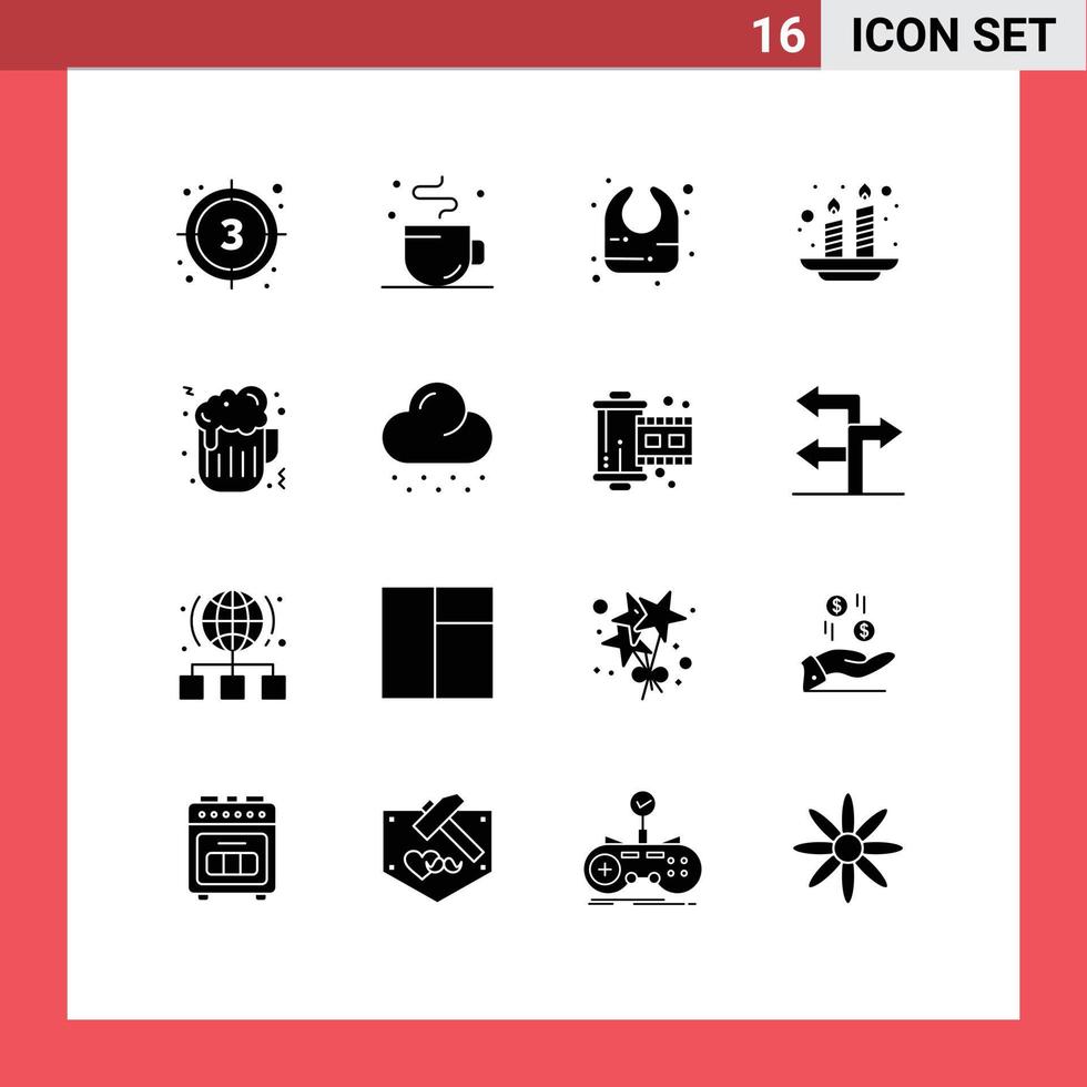 pacote de interface do usuário de 16 glifos sólidos básicos de fast food tempo de luz índia velas editáveis elementos de design vetorial vetor