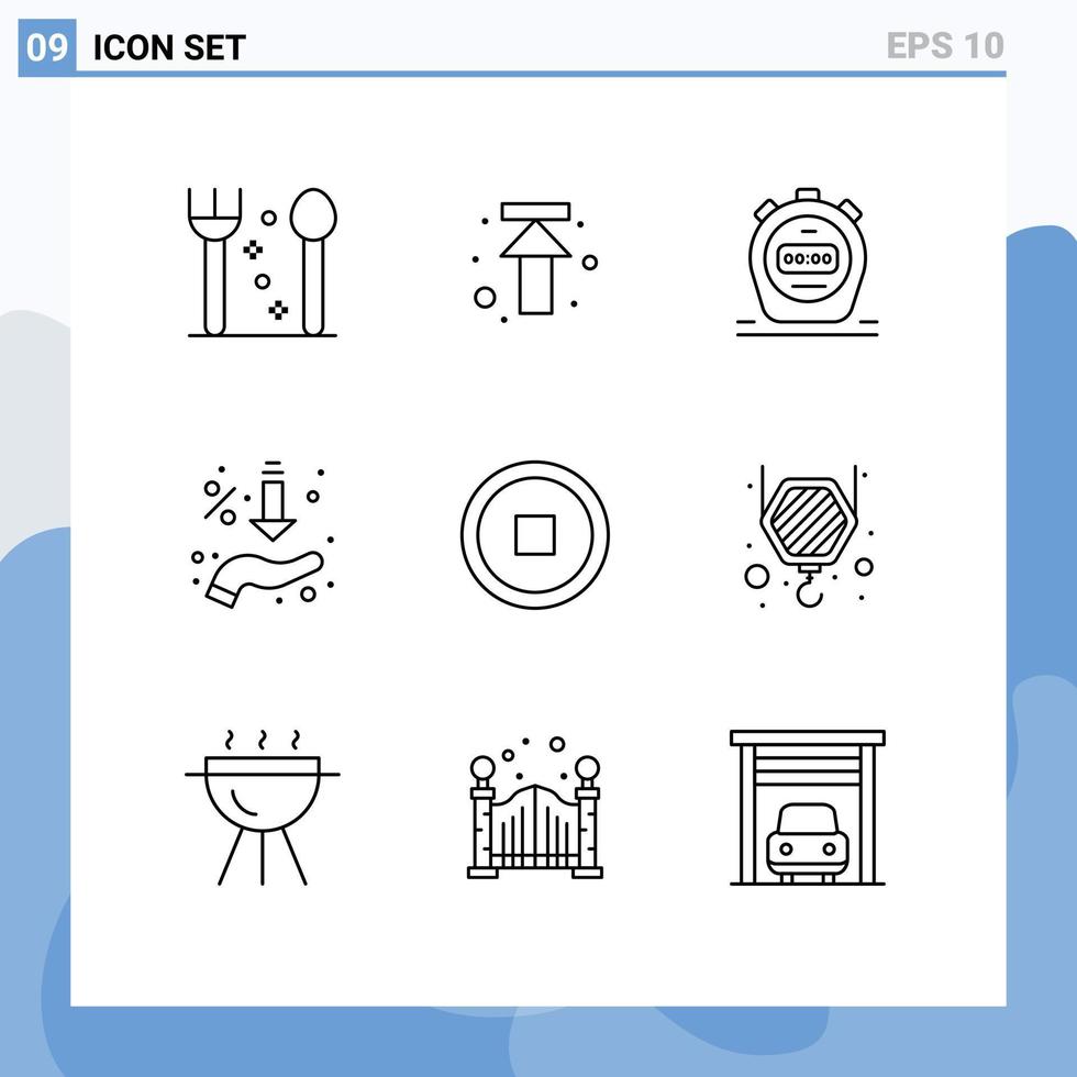 conjunto de 9 sinais de símbolos de ícones de interface do usuário modernos para interface de usuário cronômetro oferecem elementos de design de vetores editáveis de vendas