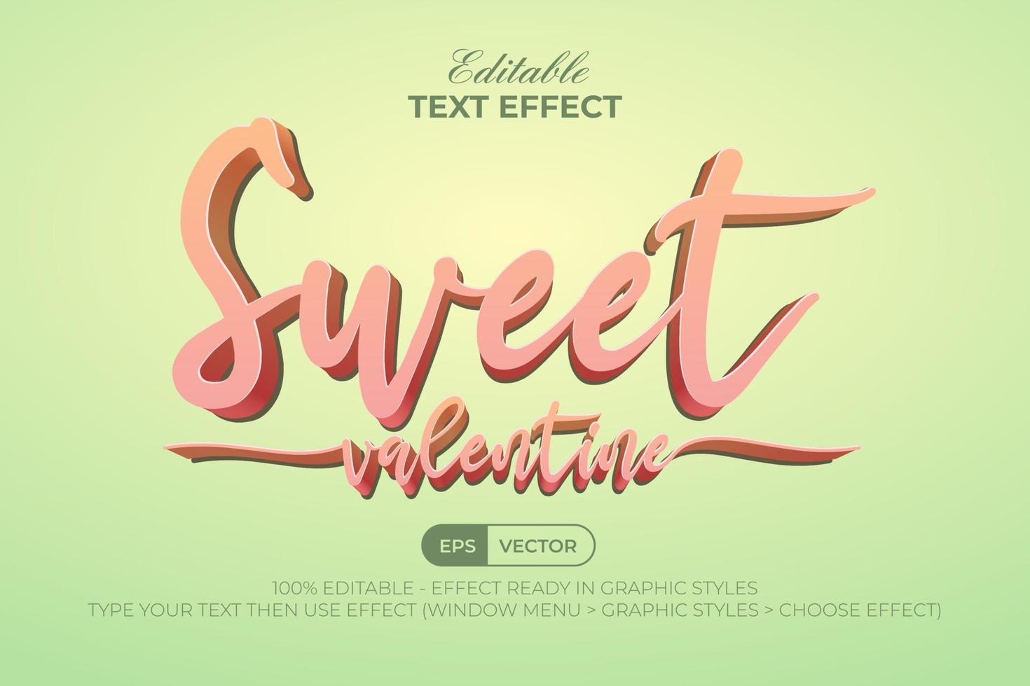 doce efeito de texto dos namorados estilo rosa. efeito de texto editável com fundo pastel verde. vetor