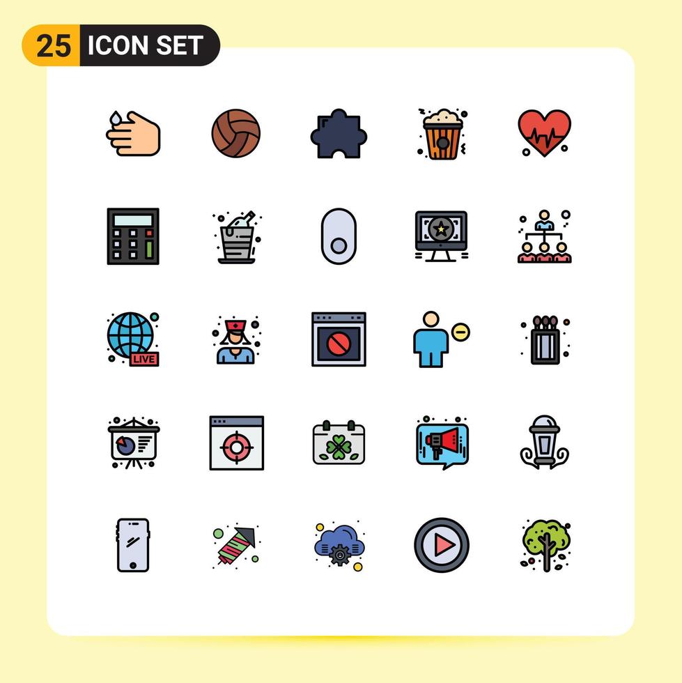 25 cores planas de linha cheia de vetores temáticos e símbolos editáveis de elementos médicos editáveis de design de vetores editáveis de cinema de comida