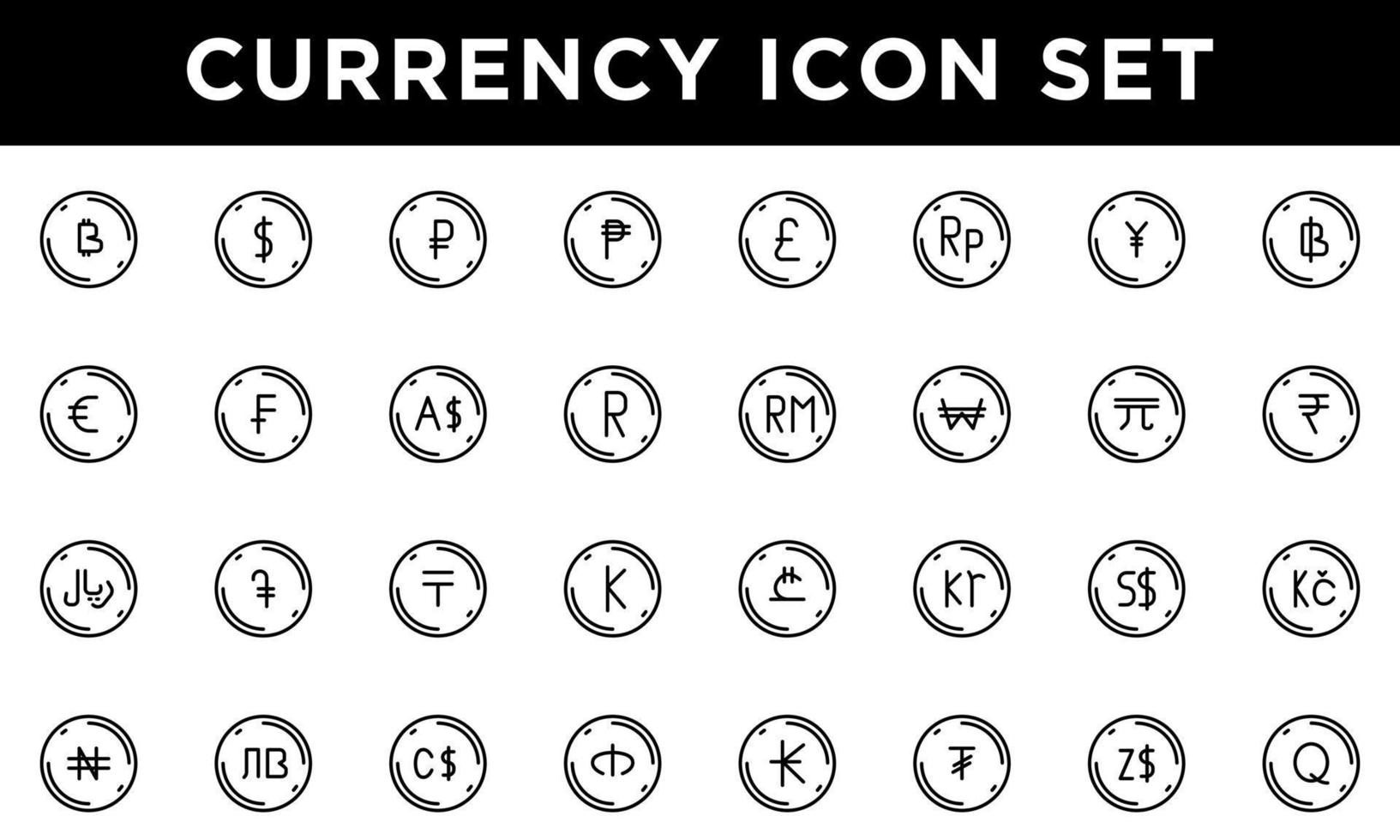 design de vetor de estilo de linha de ícones de moeda