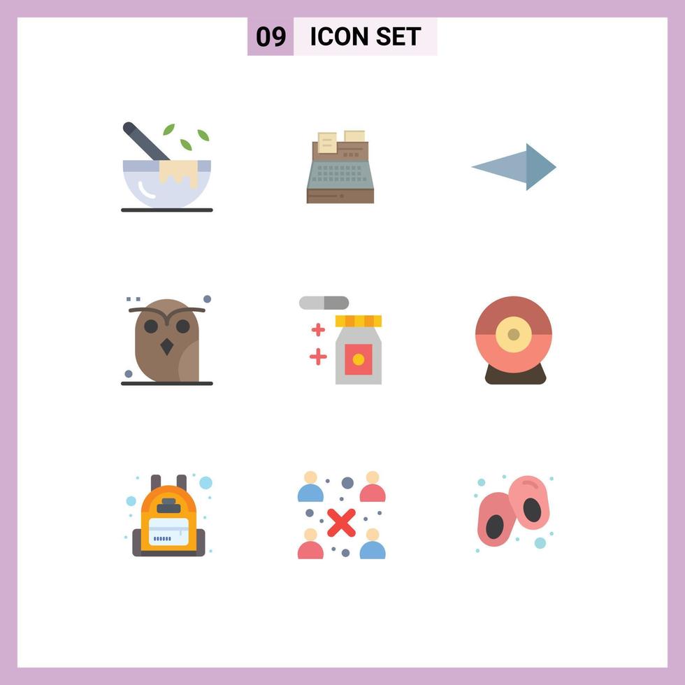 pacote de interface do usuário de 9 cores planas básicas de estudo chuvoso seta coruja pássaro elementos de design vetorial editáveis vetor