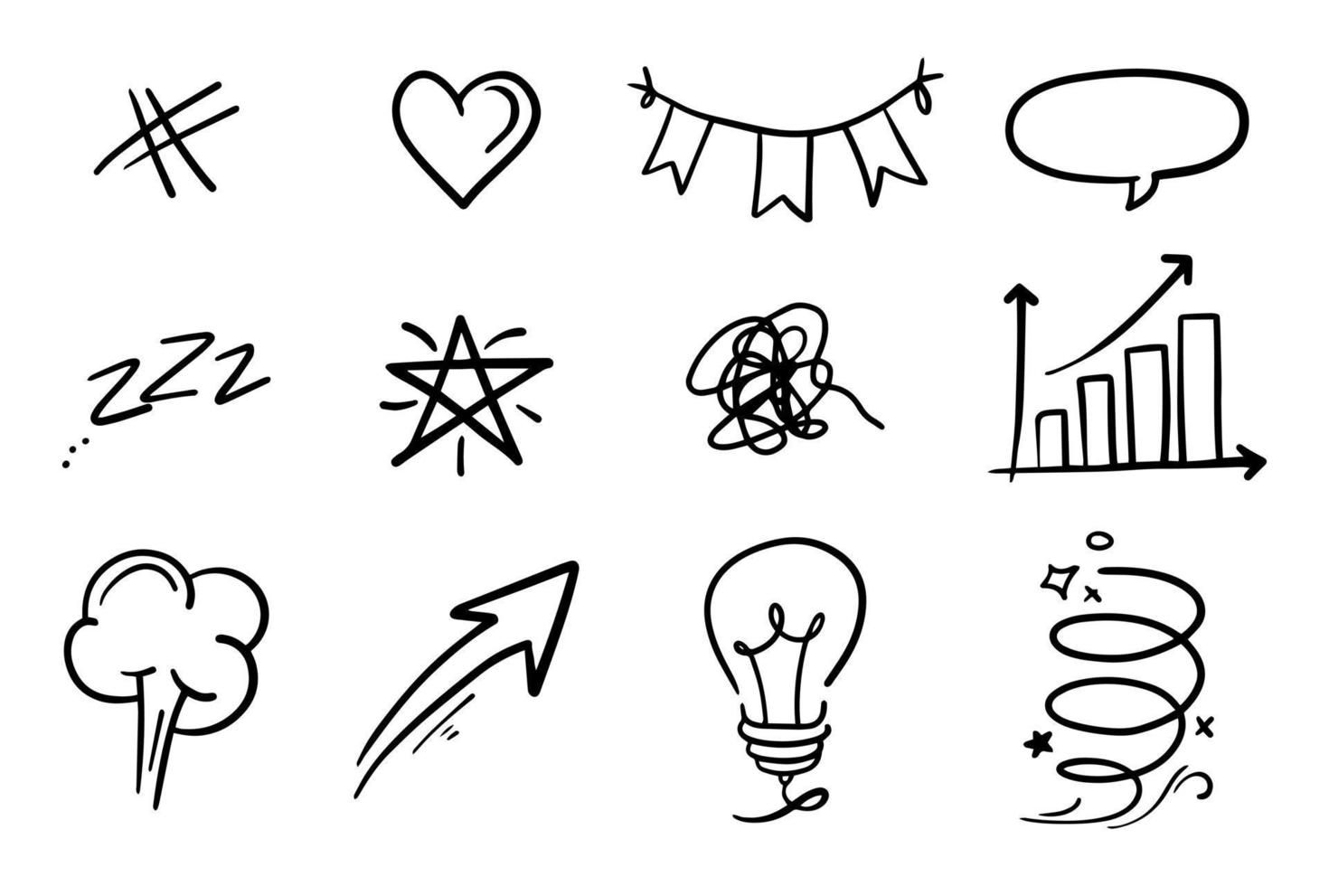 conjunto de vetores de elemento doodle, fita, seta, estrela e etc, para design de conceito.