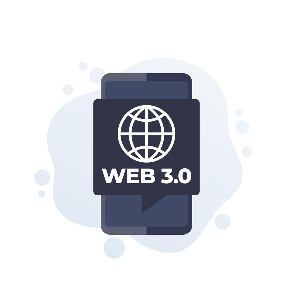 web 3.0 ícone de vetor de internet com um telefone inteligente