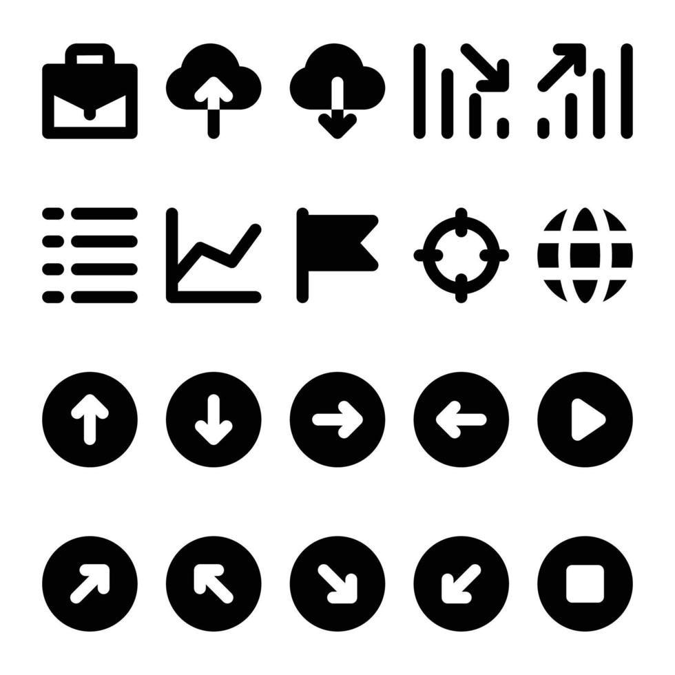 ícones de glifo para interface do usuário. vetor