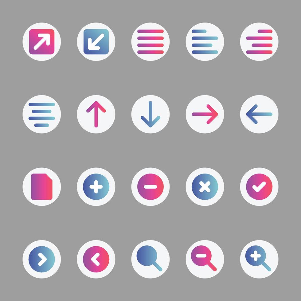 ícones de cor gradiente para interface do usuário. vetor