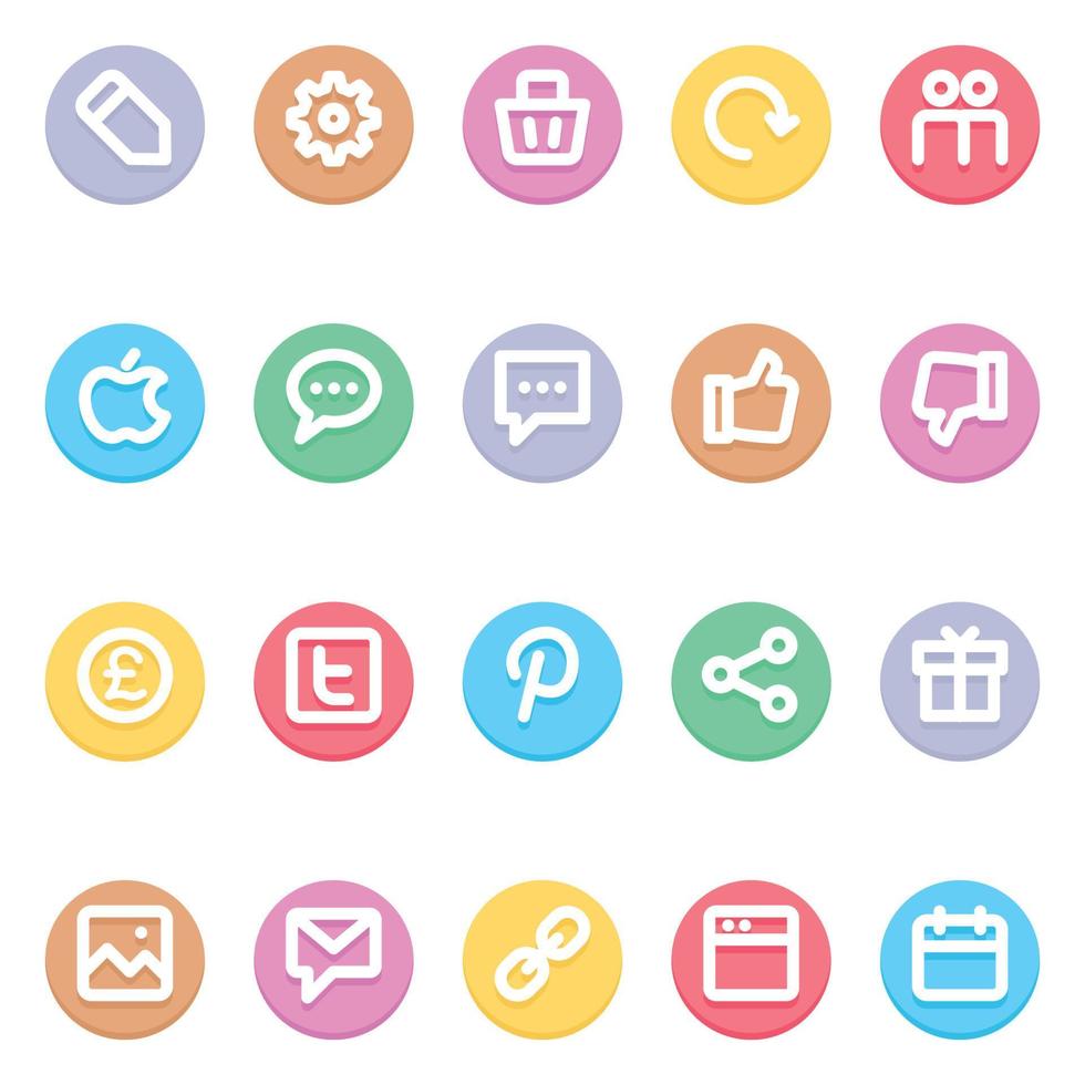 ícones de contorno de cor de círculo para mídias sociais. vetor
