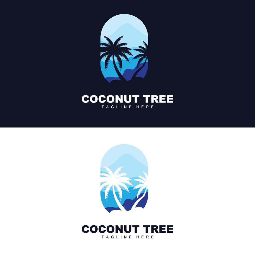 logotipo de coqueiro, vetor de árvore oceânica, design para modelos, marca de produto, logotipo de objeto de turismo de praia