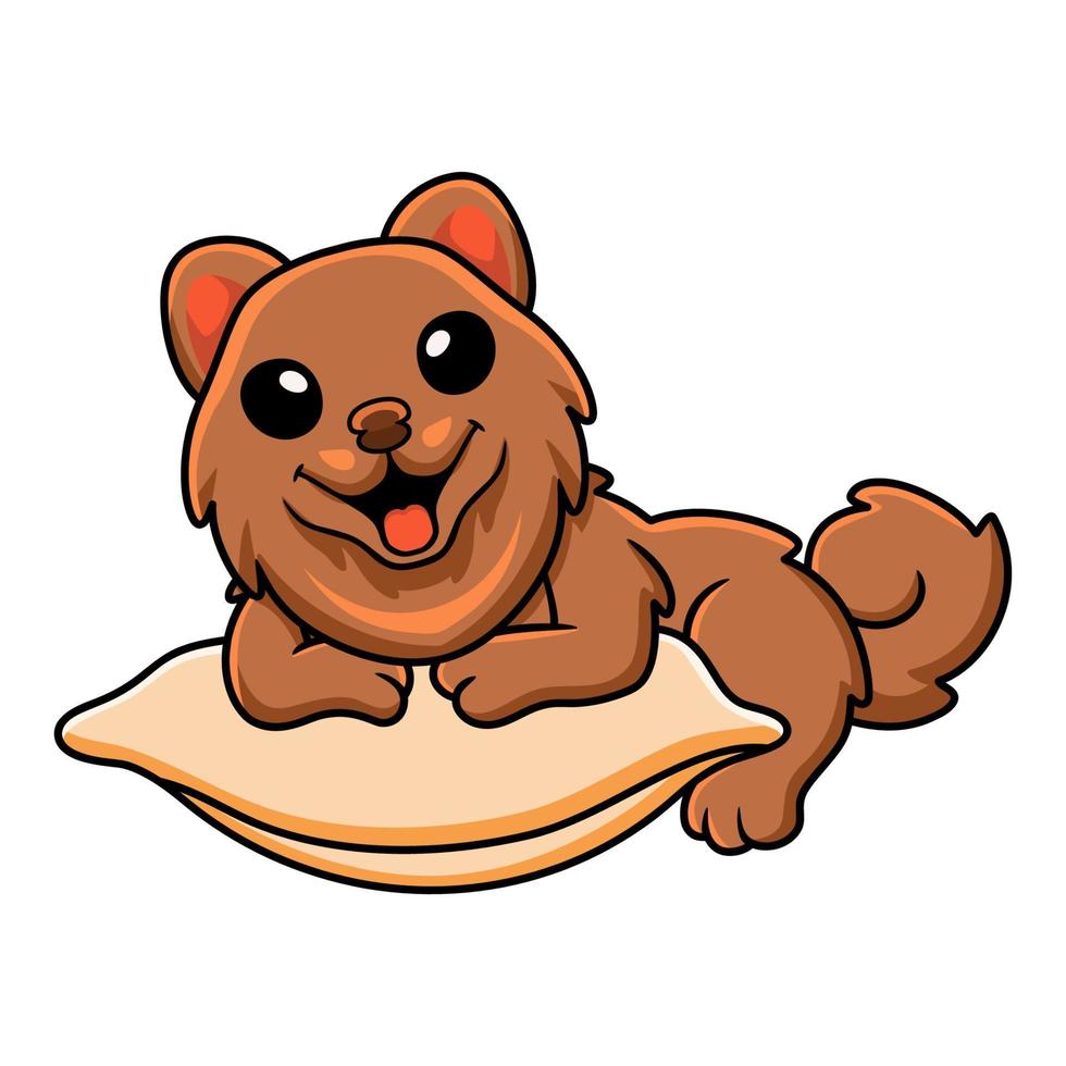 desenho animado de cachorrinho da Pomerânia bonitinho no travesseiro vetor