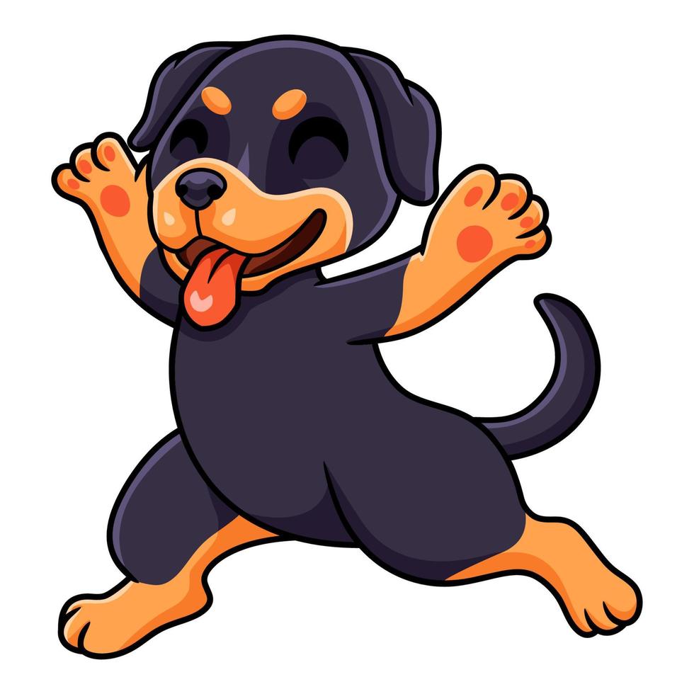 desenho animado de cachorro rottweiler bonitinho correndo vetor