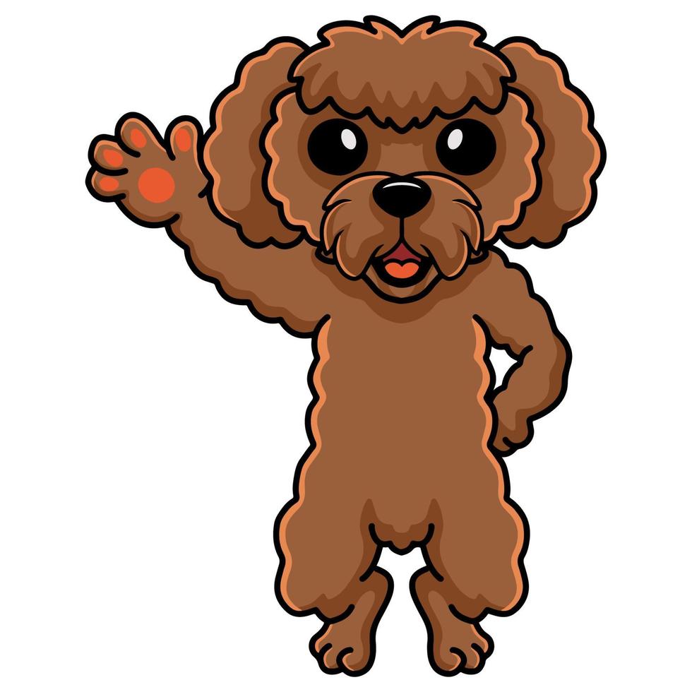 desenho animado de cachorro poodle de brinquedo fofo acenando a mão vetor