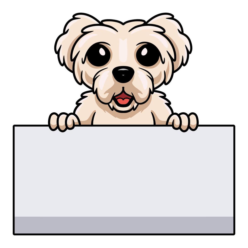 desenho animado de cachorrinho maltês fofo segurando sinal em branco vetor