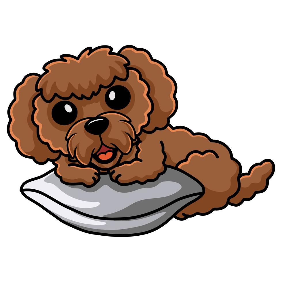 desenho animado de cachorro poodle de brinquedo fofo no travesseiro vetor
