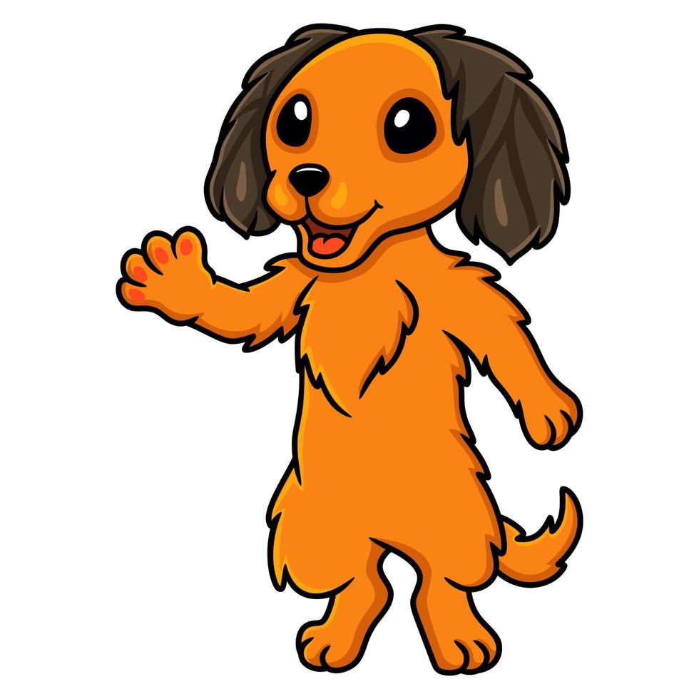 lindo desenho de cachorro dachund acenando a mão vetor