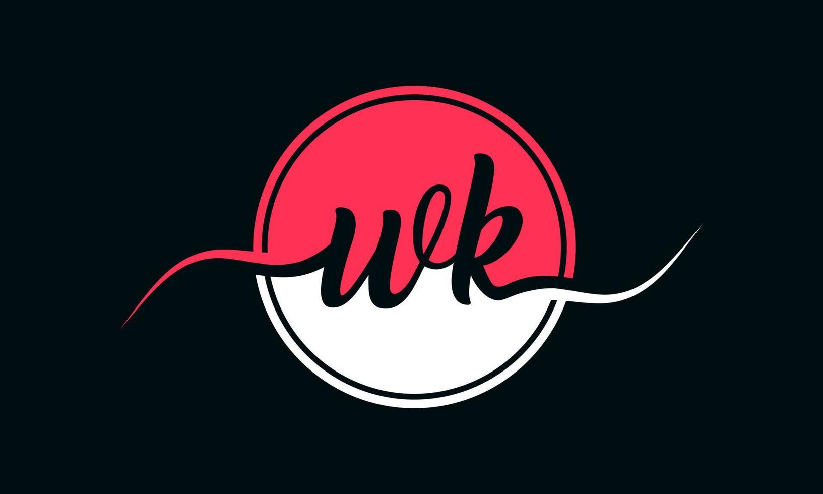 logotipo inicial da letra wk com círculo interno na cor branca e rosa. vetor profissional.