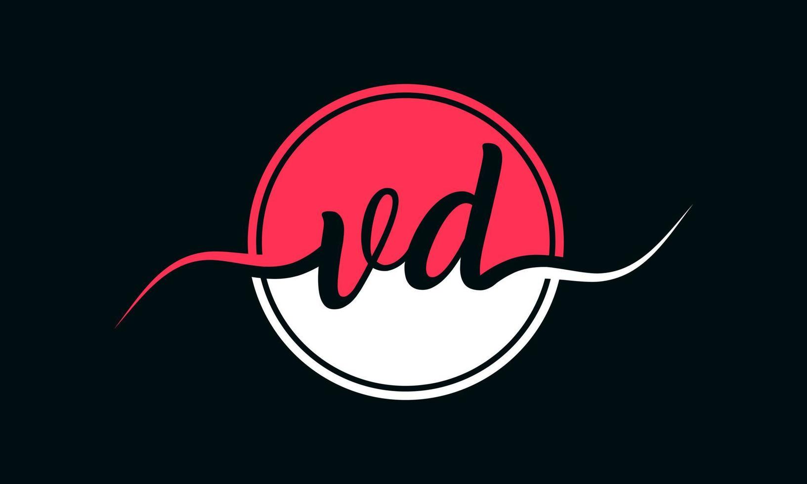 logotipo inicial da letra vd com círculo interno na cor branca e rosa. vetor profissional.