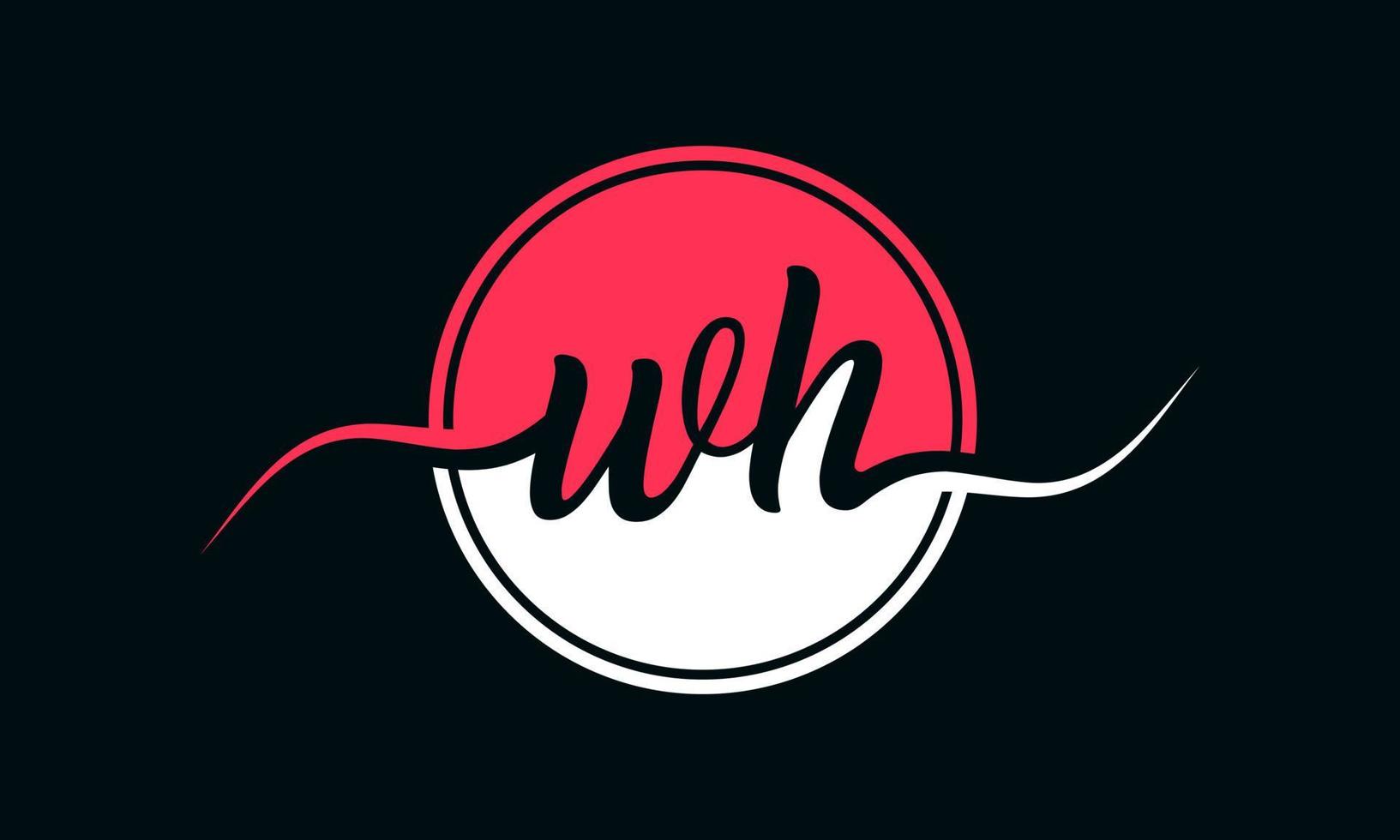 logotipo inicial da letra wh com círculo interno na cor branca e rosa. vetor profissional.