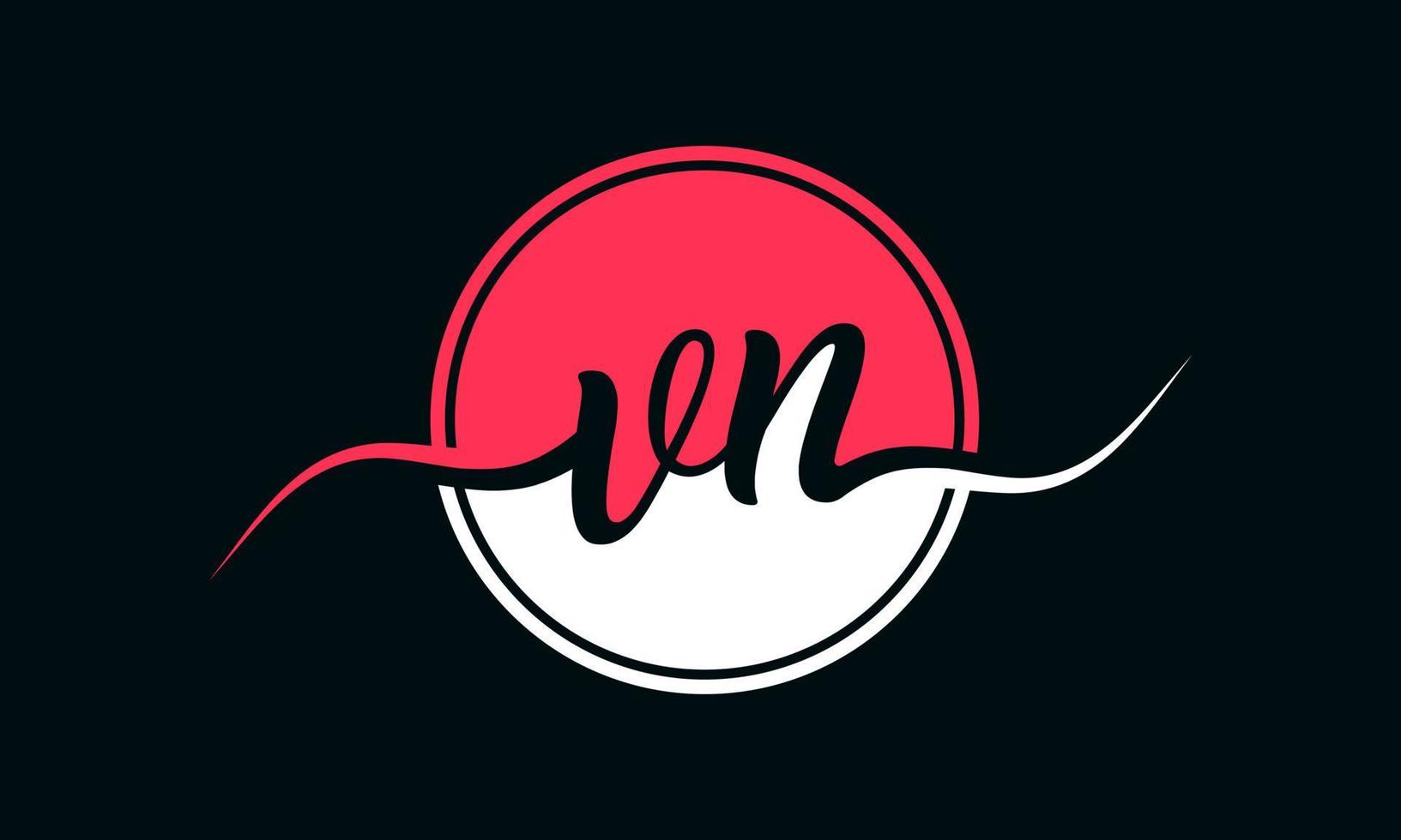 logotipo inicial da letra vn com círculo interno na cor branca e rosa. vetor profissional.