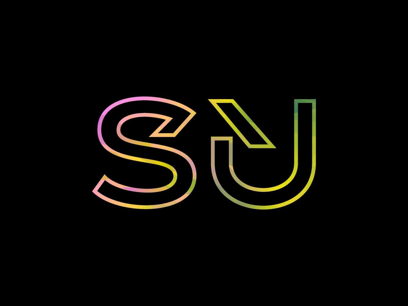 logotipo da letra su com vetor de textura de arco-íris colorido. vetor profissional.