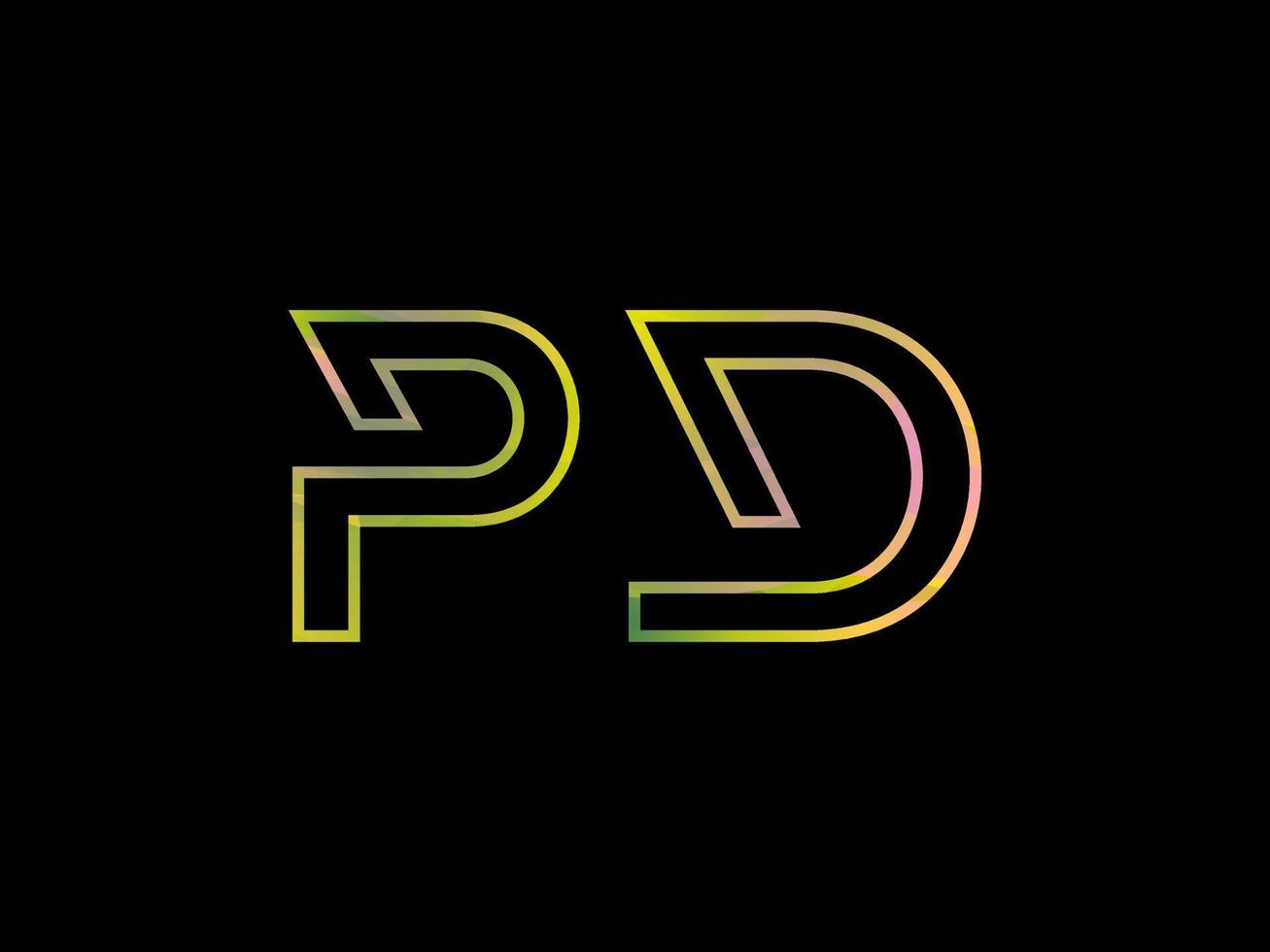 logotipo da carta pd com vetor de textura de arco-íris colorido. vetor profissional.
