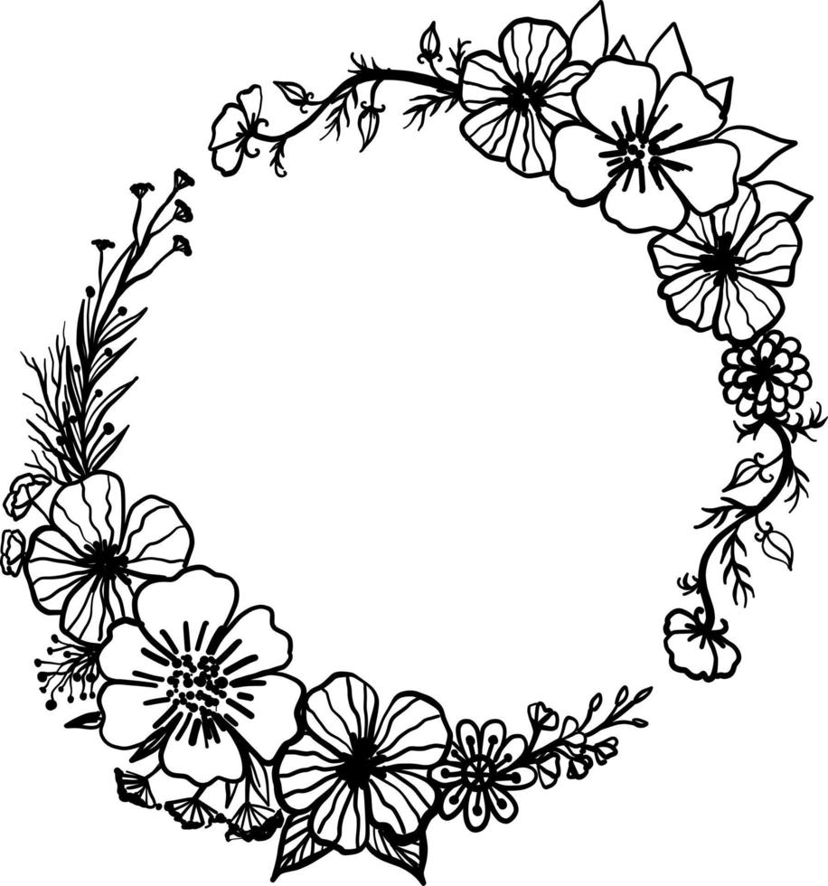 ilustração vetorial de ornamento de moldura floral circular em cores preto e branco vetor