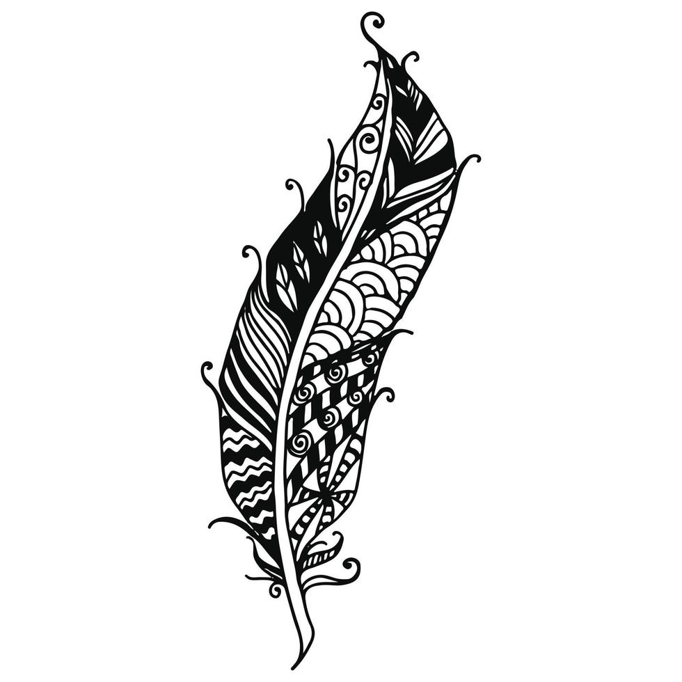 ilustração vetorial de ornamento de penas em cores preto e branco vetor