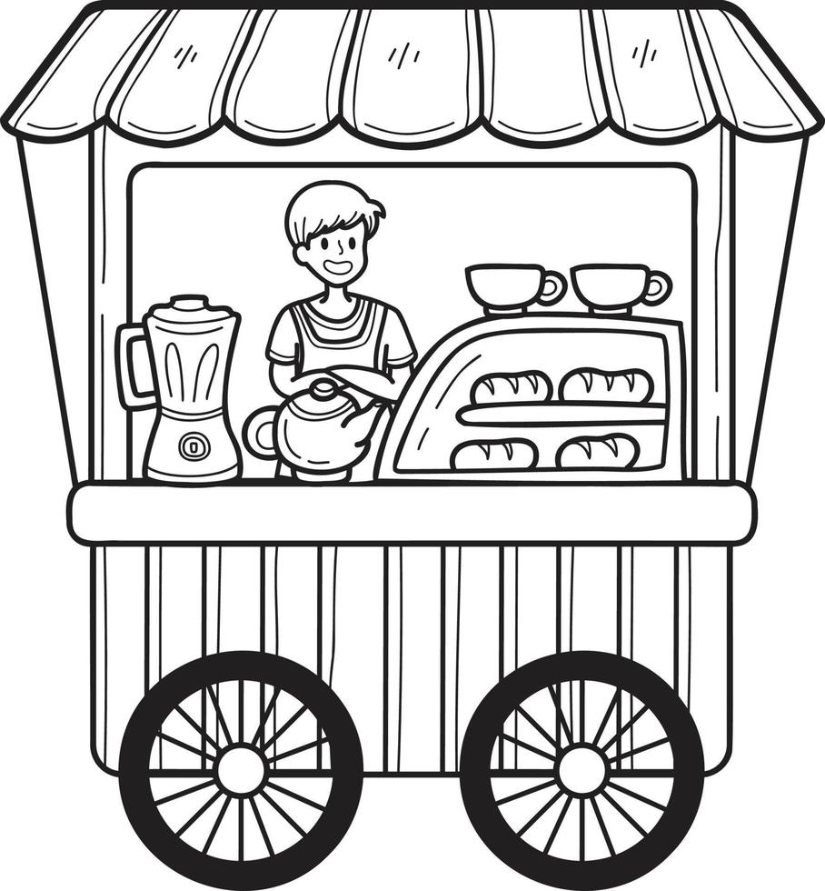 ilustração de carrinho de comida de rua de padaria desenhada de mão vetor