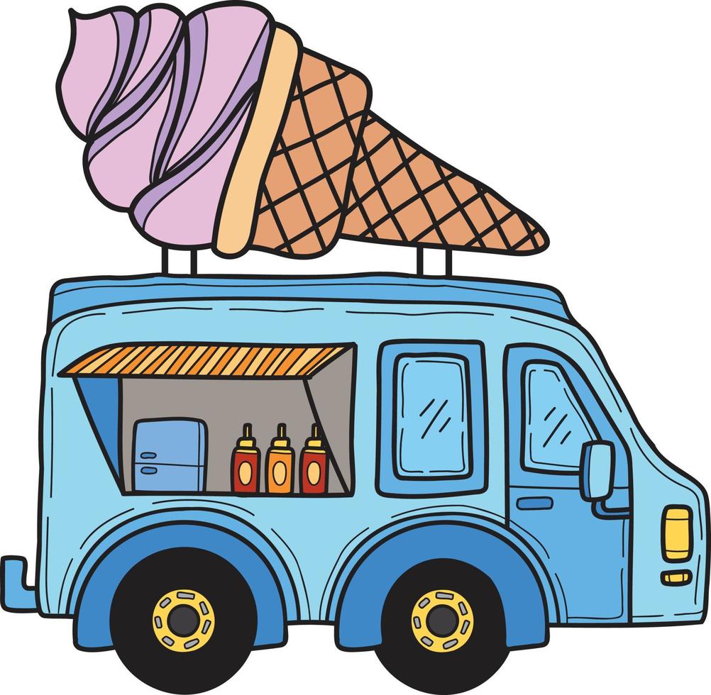 ilustração de sorvete de caminhão de comida desenhada à mão vetor