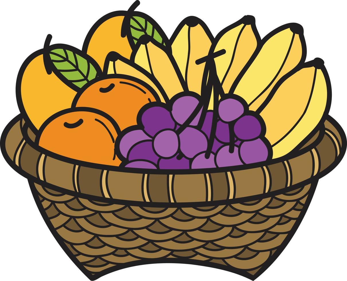 ilustração de cesta de frutas desenhadas à mão vetor