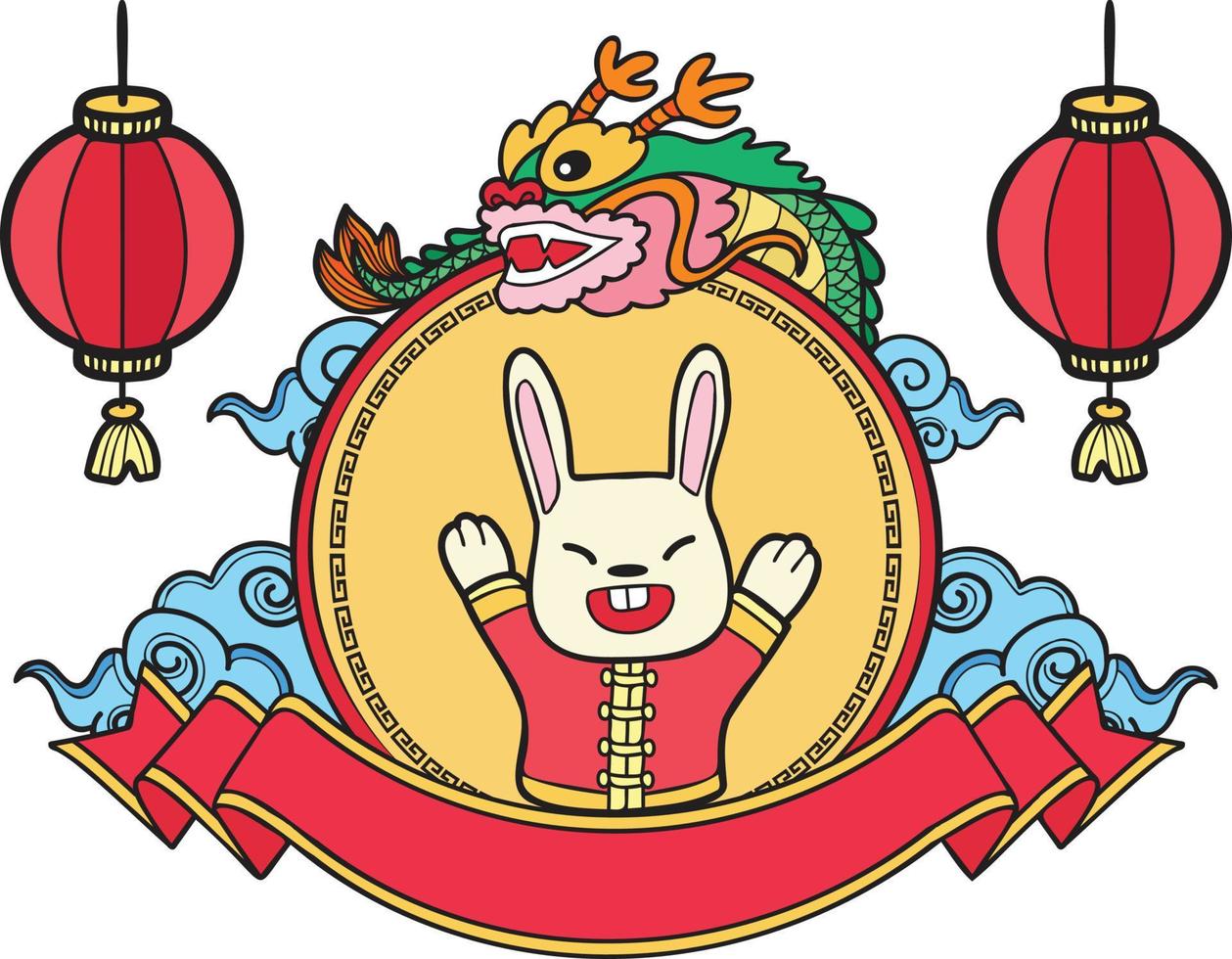 ano novo chinês desenhado à mão com ilustração de coelho vetor