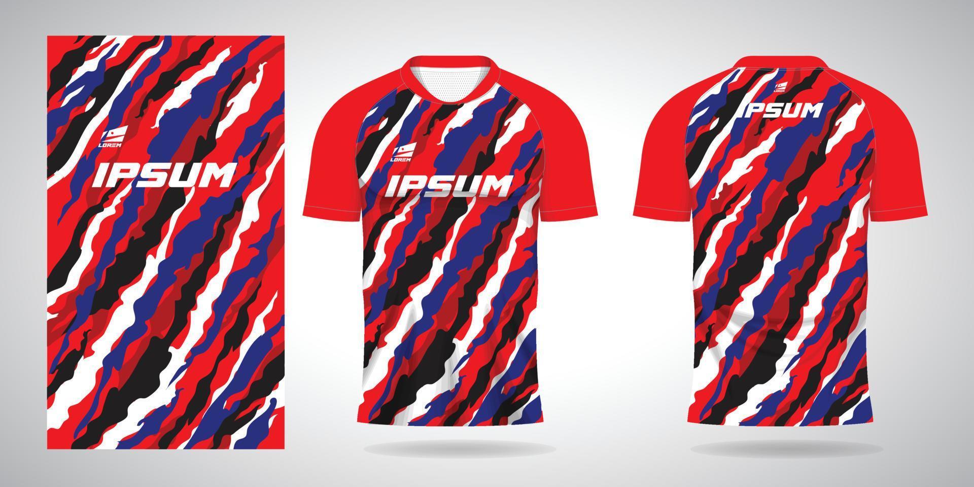 modelo de camisa esportiva azul vermelha preta branca para uniformes de equipe e futebol vetor