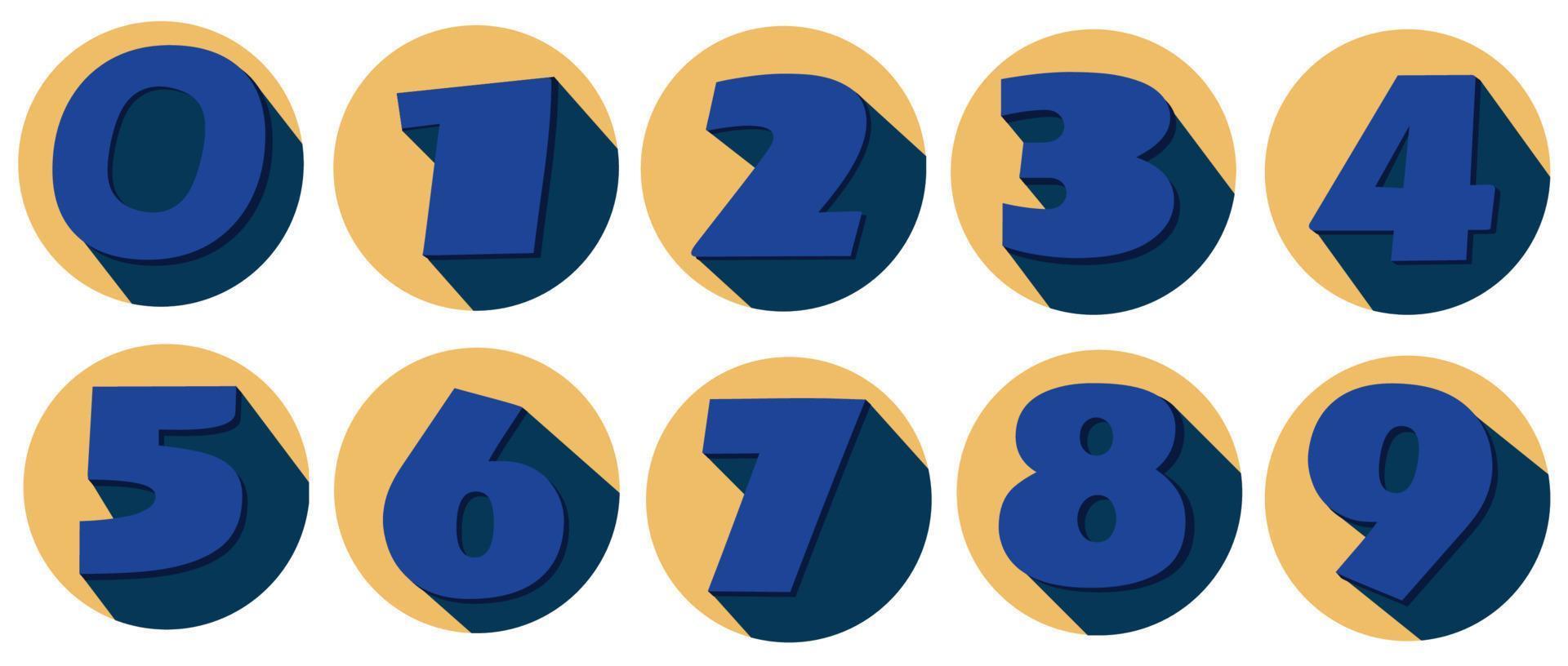 número definido de 1 a 9 ícone do vetor com longa sombra em círculo.