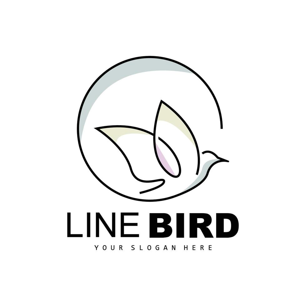 logotipo do pássaro, beija-flor vetorial, design simples de estilo de linha simples, marca de produto de ícone de asas de pássaro vetor