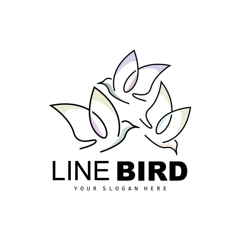 logotipo do pássaro, beija-flor vetorial, design simples de estilo de linha simples, marca de produto de ícone de asas de pássaro vetor