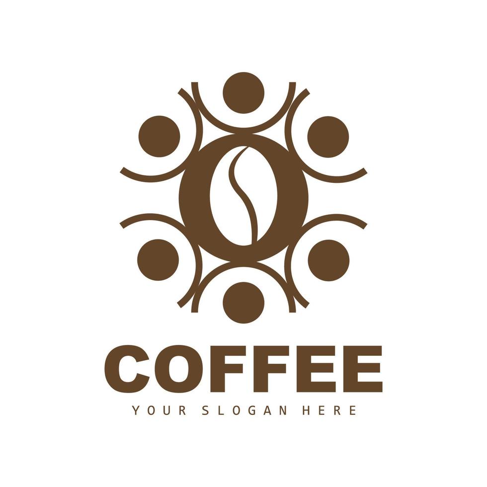 design de logotipo de bebida de feijão de café em ilustração vetorial de cor marrom vetor