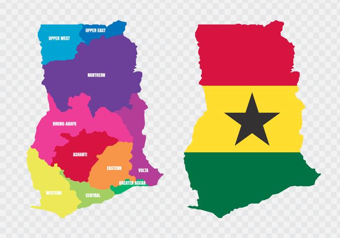 Mapa e bandeira de Gana vetor