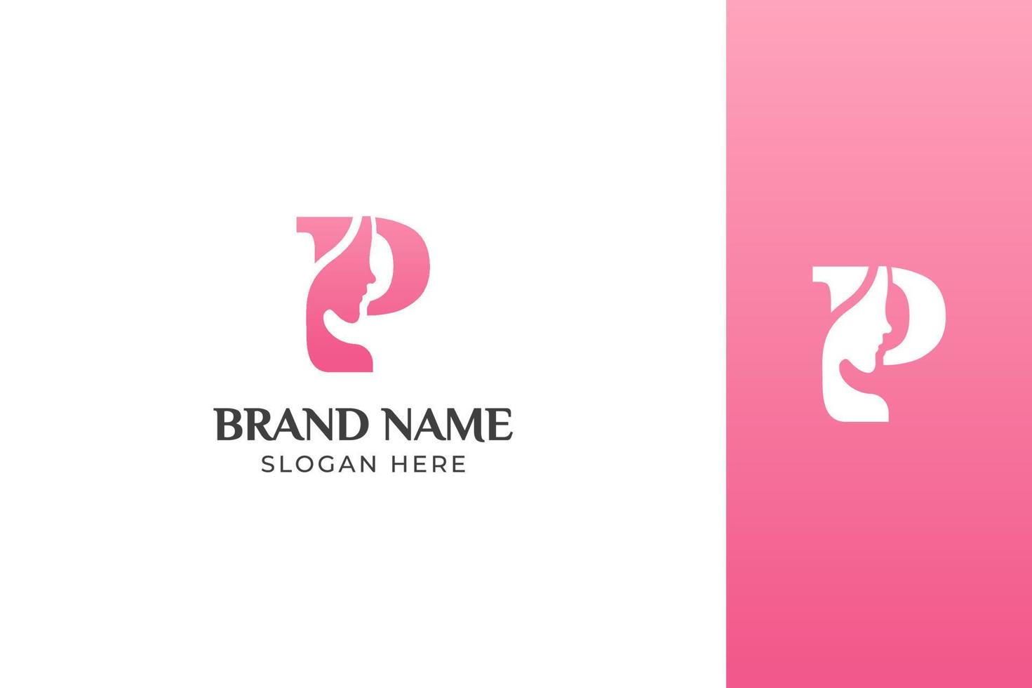 vetor de design de logotipo rosa de rosto de beleza de carta