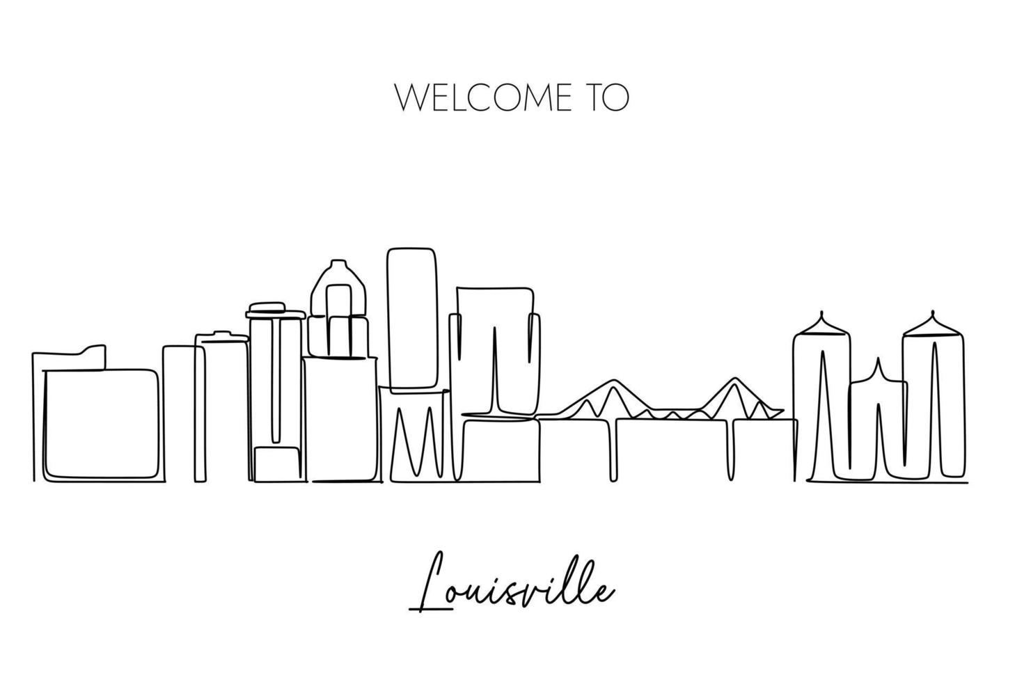 desenho do horizonte de louisville. arte de linha única contínua da cidade famosa para viagens e destinos turísticos vetor